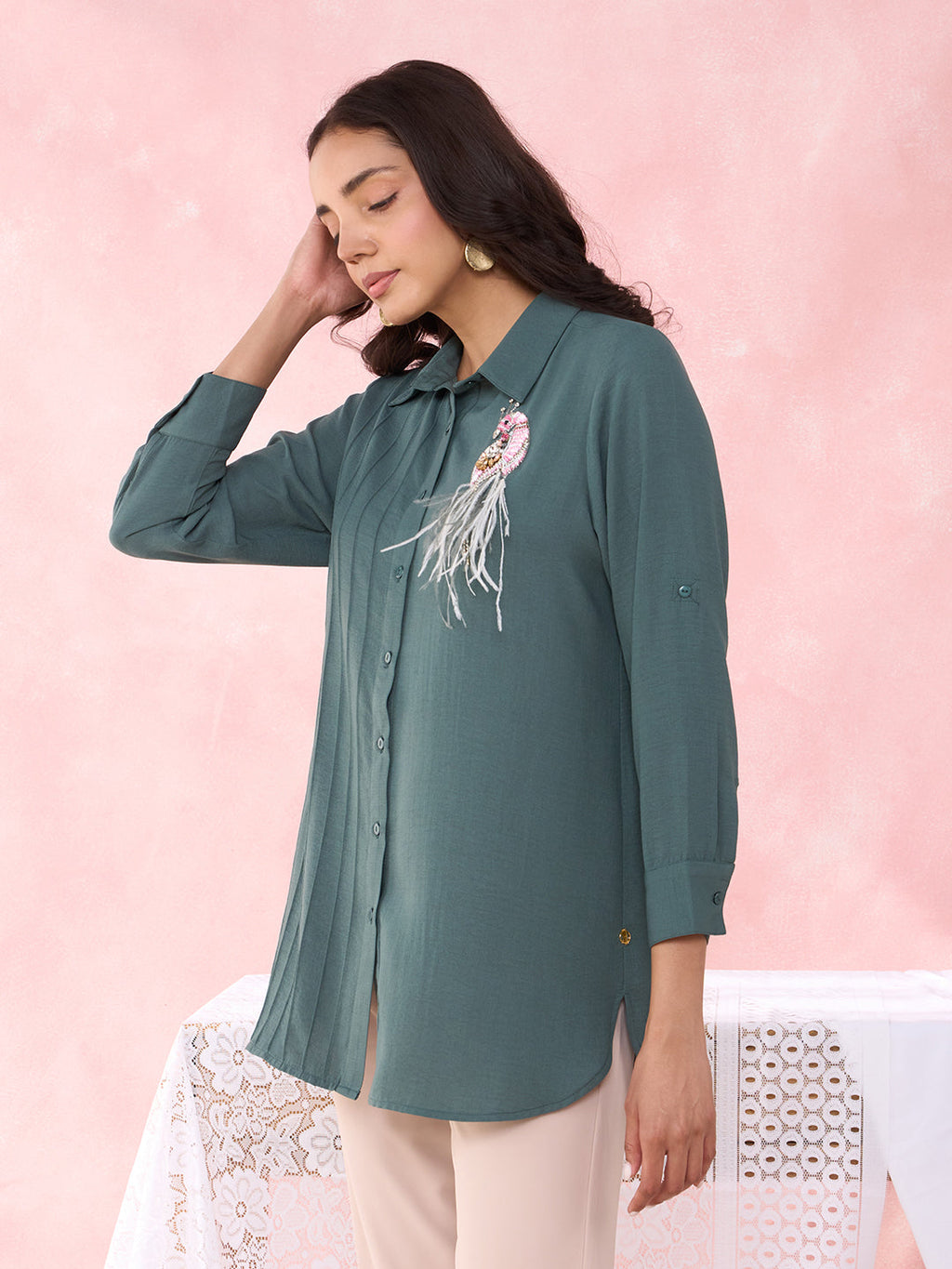 TEAL CREST ANCHOR SHIRT
