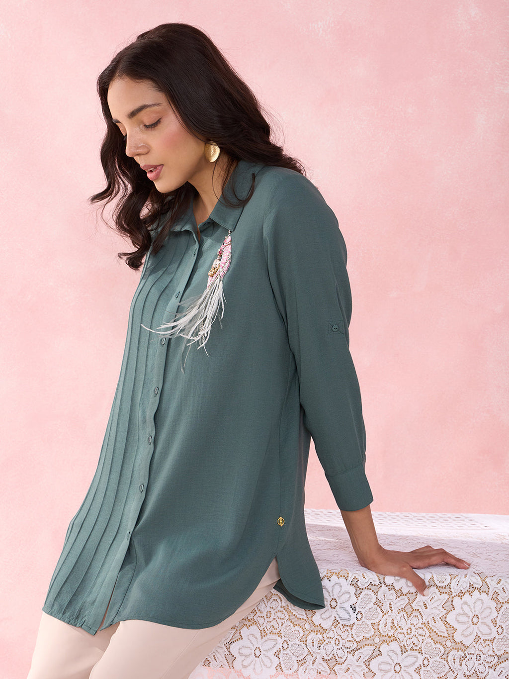 TEAL CREST ANCHOR SHIRT
