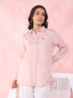 PEACH POLKA FOIL PROM SHIRT