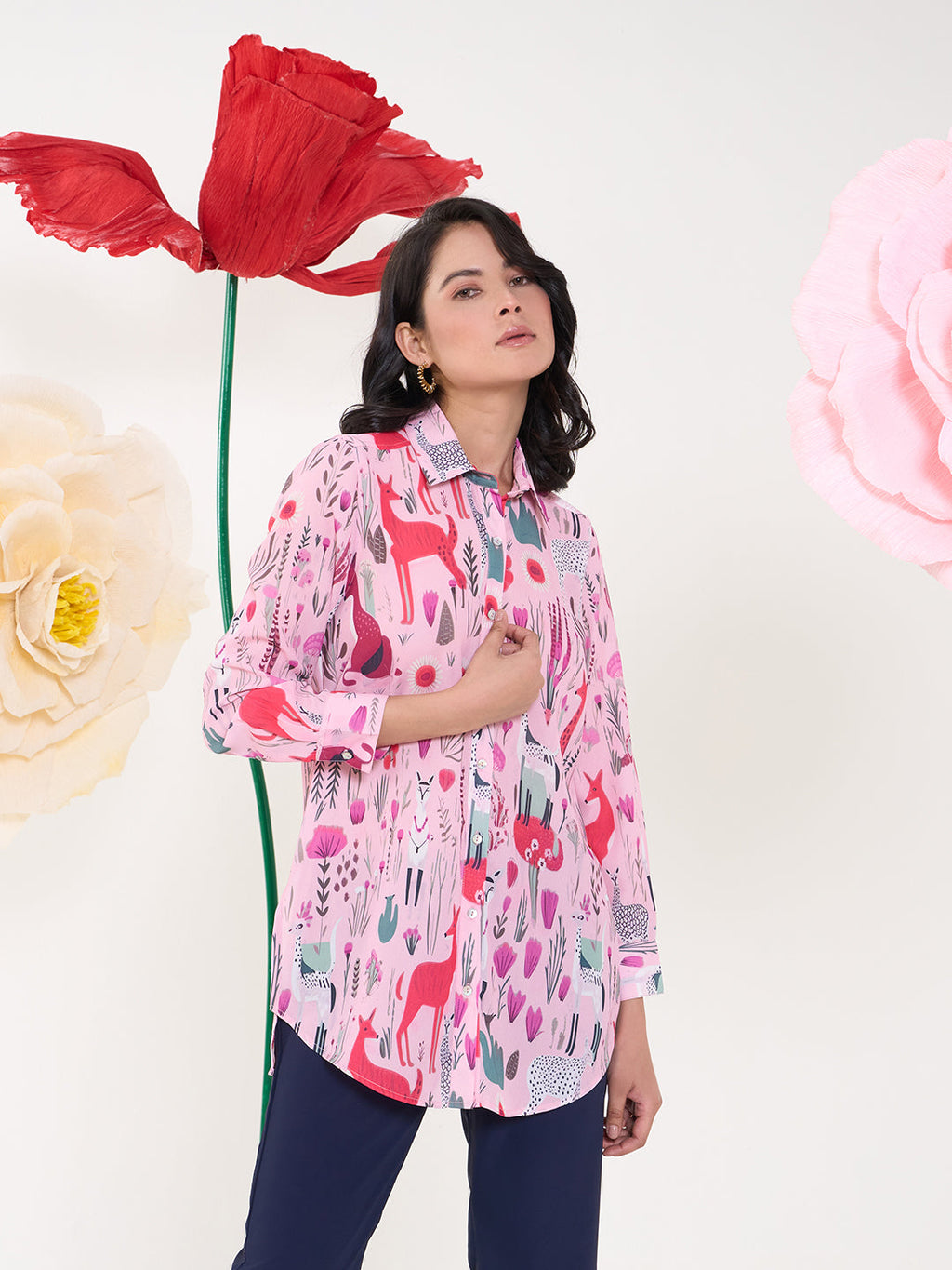 PINK GLAMA COLLARED BUTTON DOWN SHIRT
