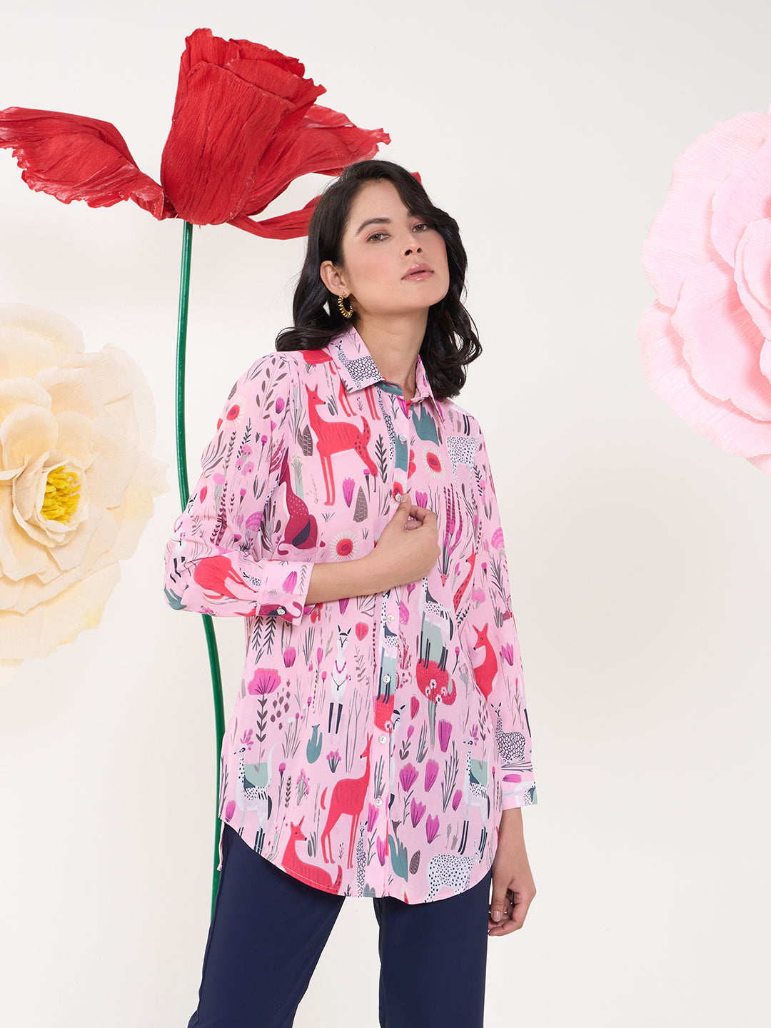 PINK GLAMA COLLARED BUTTON DOWN SHIRT
