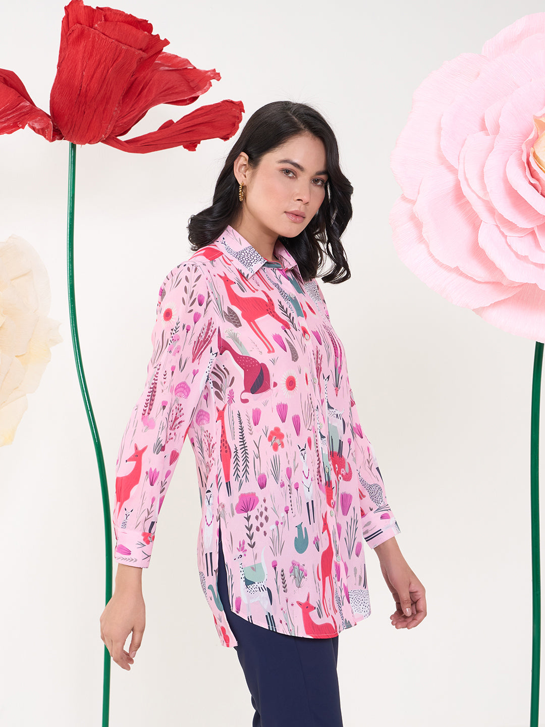 PINK GLAMA COLLARED BUTTON DOWN SHIRT