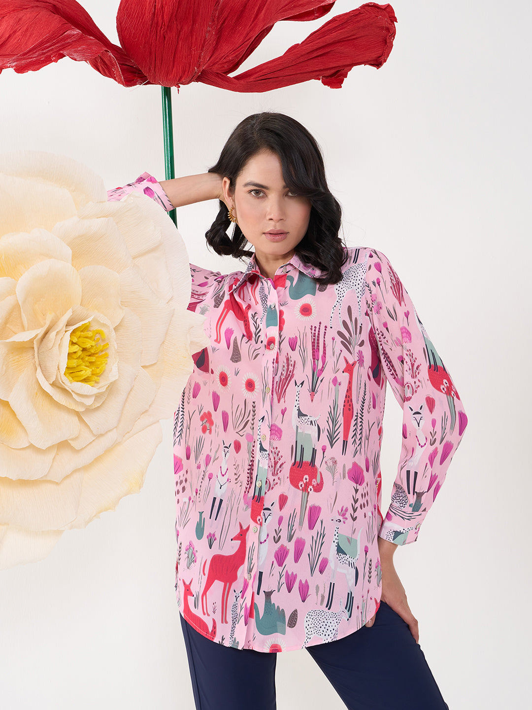 PINK GLAMA COLLARED BUTTON DOWN SHIRT