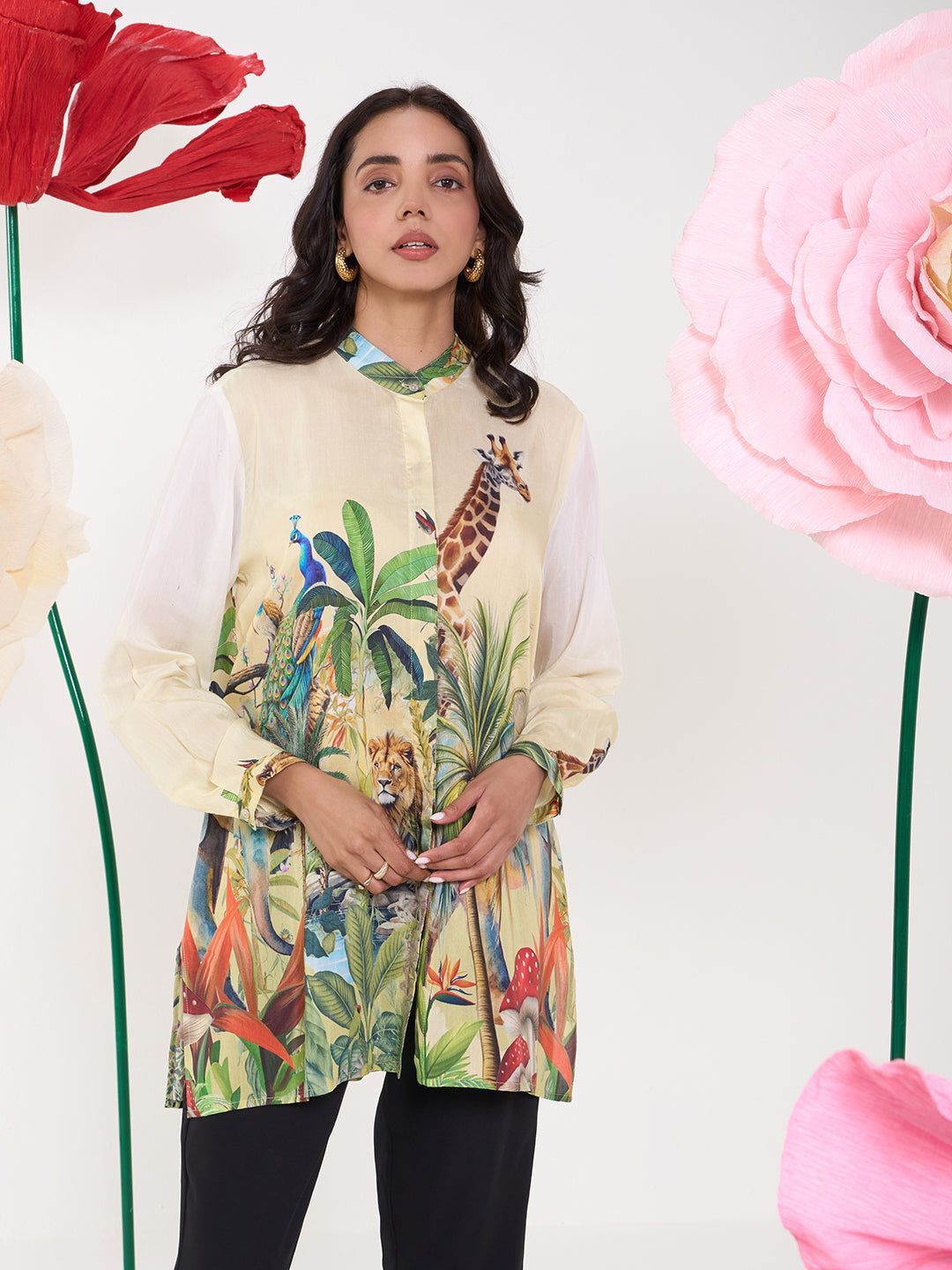 YELLOW JIRAFA CONCEAL BUTTON SHIRT