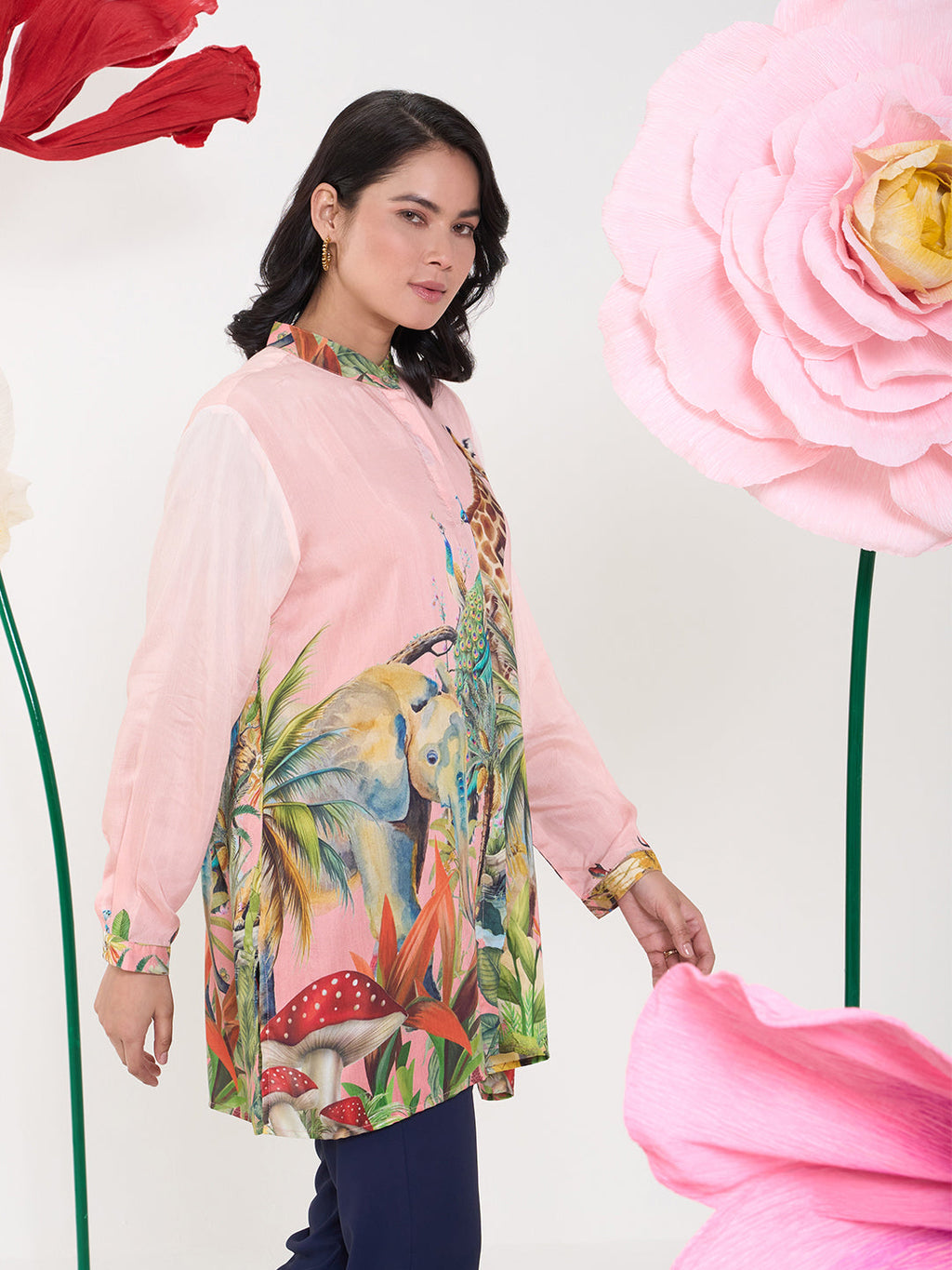 PINK JIRAFA CONCEAL BUTTON SHIRT