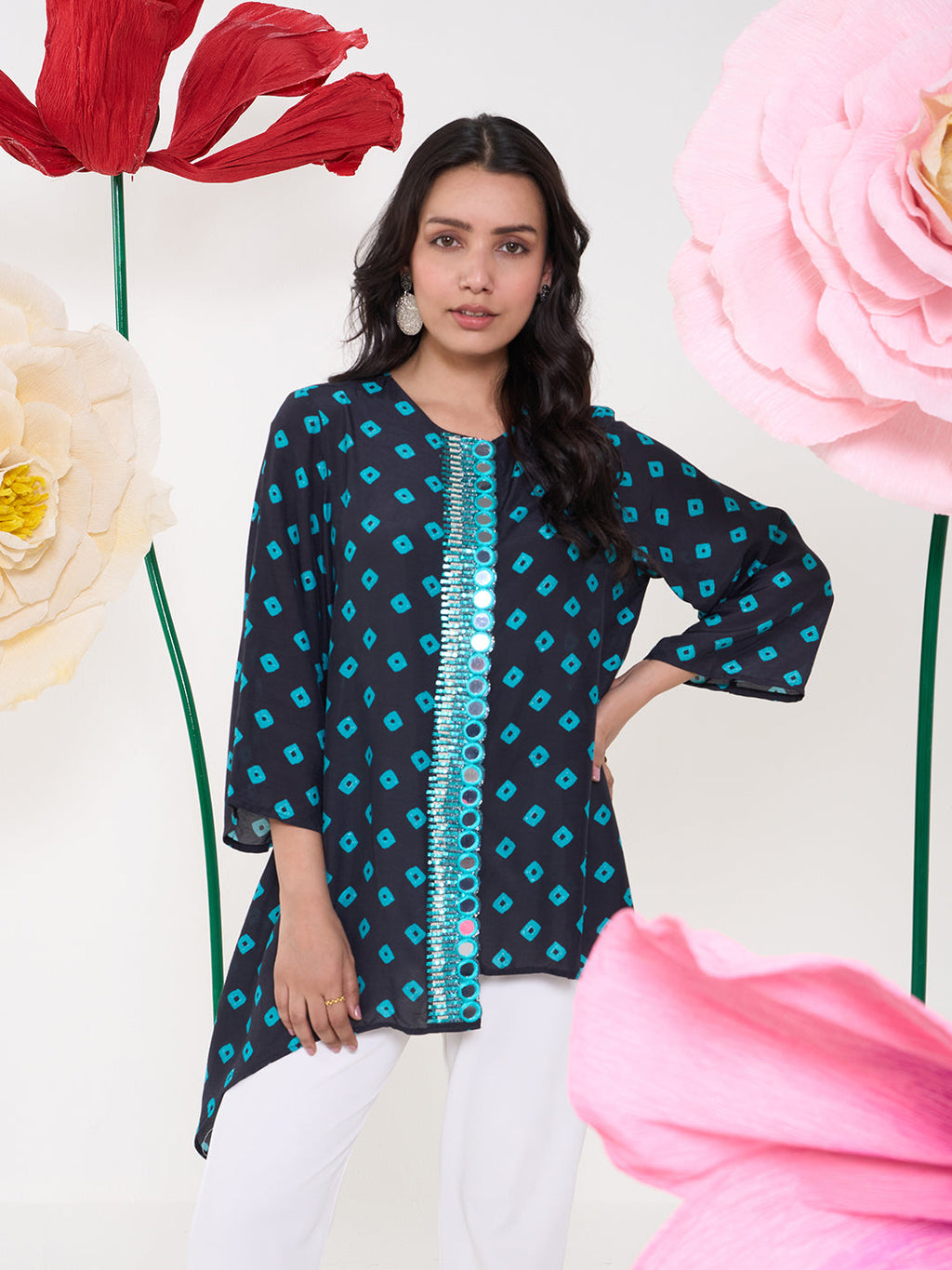 TEAL BLACK BOOND ARALIA SHIRT