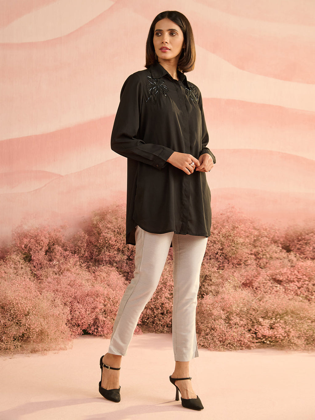 BLACK STENCIL CRYSTALLINE SHIRT