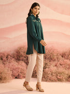 EMERALD GREEN BUGS YOKE PLEATED SHIRT