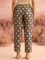NAVY BROCADE PANTS