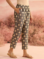 NAVY BROCADE PANTS