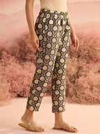 NAVY BROCADE PANTS