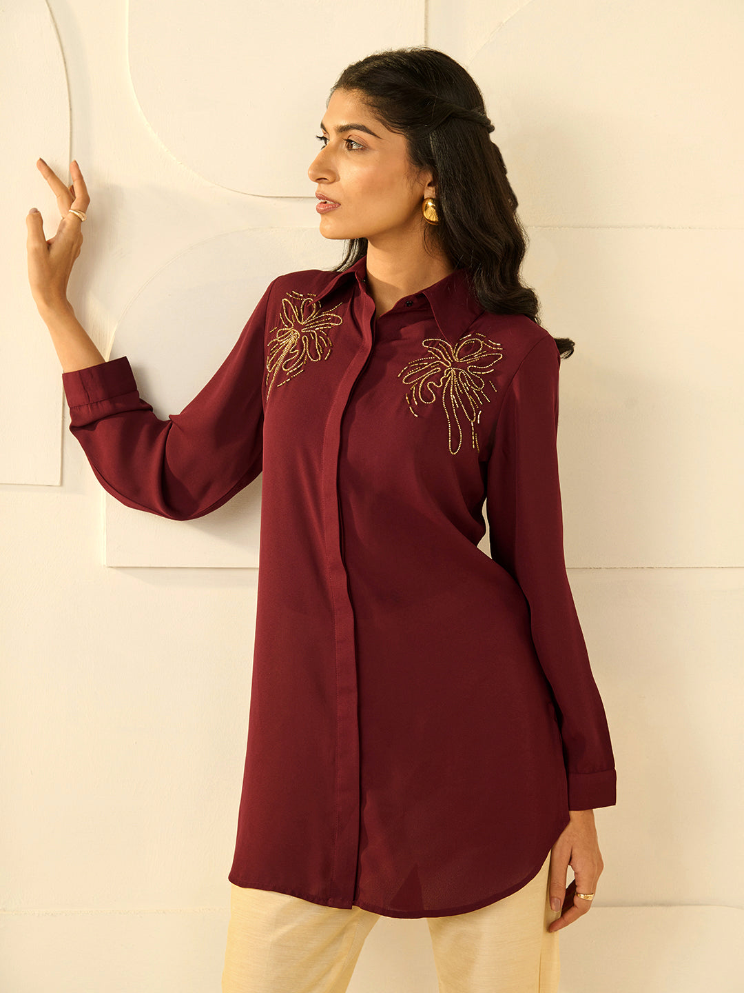 WINE STENCIL CRYSTALLINE SHIRT