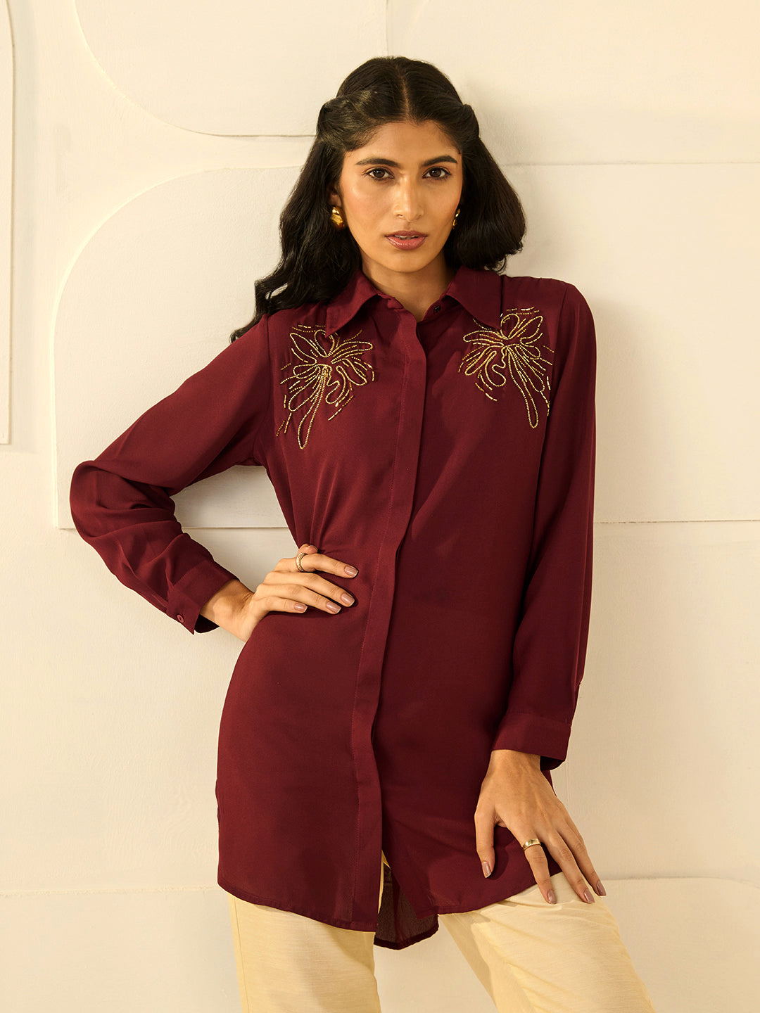 WINE STENCIL CRYSTALLINE SHIRT