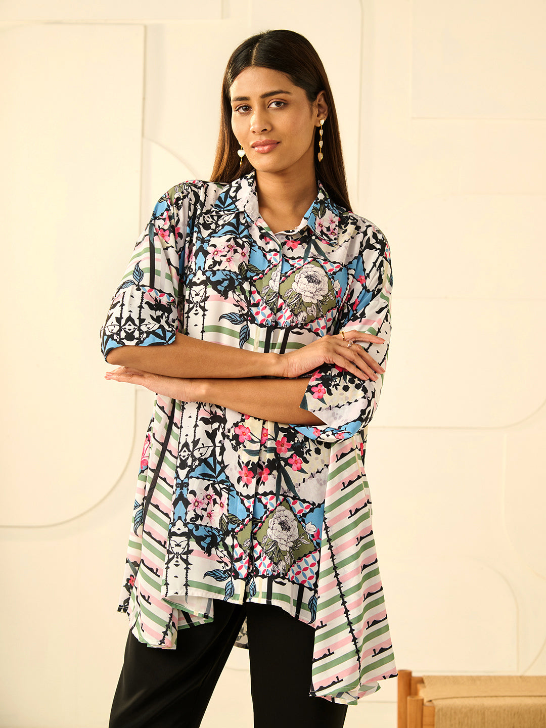 BLUE RESHA SIDE PANEL SHIRT