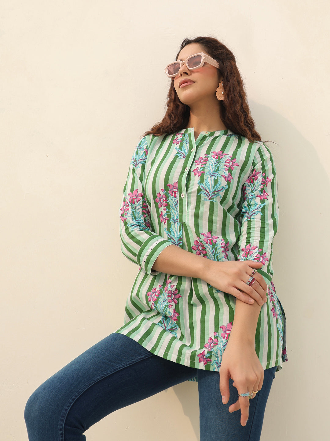 Women Floral Printed A-Line Cotton Top