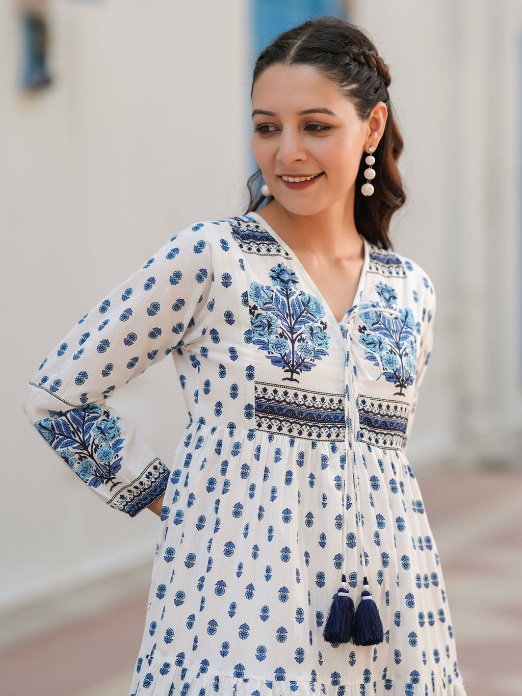 Ethnic Motifs Printed Cotton Fit & Flare Midi Dress