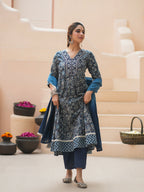 Women Floral Printed Cotton Kurta with Trousers & Dupatta