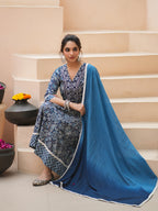 Women Floral Printed Cotton Kurta with Trousers & Dupatta