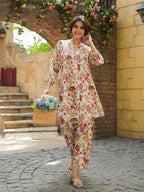 Floral Printed Pure Cotton Tunic With Trousers