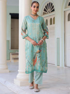 Ethnic Motifs Printed Zari Chanderi Cotton Kurta With Trousers & Dupatta