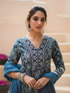 Women Floral Printed Cotton Kurta with Trousers & Dupatta
