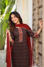 Women Ethnic Motifs Printed Regular Gotta Patti Pure Cotton Kurta with Trousers & With Dupatta