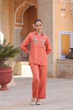 Women Embroidered Shirt with Trousers Co-ord Set