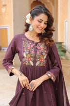Women Floral Embroidered Regular Cotton Kurta, Trousers & Dupatta Kurta Set