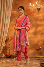 Ethnic Motifs Printed Straight Sequinned Kurta with Trousers & With Dupatta