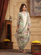 Ethnic Motifs Printed Sequinned Straight Kurta With Trouser & Dupatta