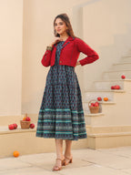 Women Ethnic Motifs Printed Fit & Flare Dress With Jacket