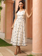Women Ethnic Motifs Printed Shoulder Straps Fit & Flared Midi Dresses
