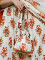 Floral Printed Thread Work Pure Cotton Kurta With Trousers & Dupatta