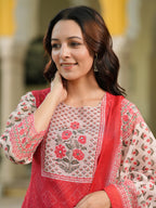 Bandhani Printed Sequinned Chanderi Cotton Kurta With Trousers & Dupatta