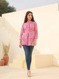 Floral Printed Mandarin Collar Cotton A-Line Top