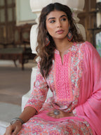 Floral Printed Pure Cotton Kurta with Trousers & Dupatta