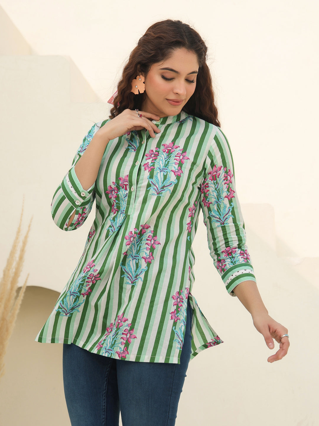 Women Floral Printed A-Line Cotton Top