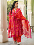 Women Floral Sequinned Pure Cotton Kurta with Trousers & Dupatta