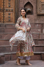 Paisley Printed Gota Patti Pure Cotton Kurta with Trousers & Dupatta