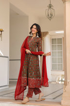 Women Ethnic Motifs Printed Regular Pure Cotton Kurta with Trousers & With Dupatta