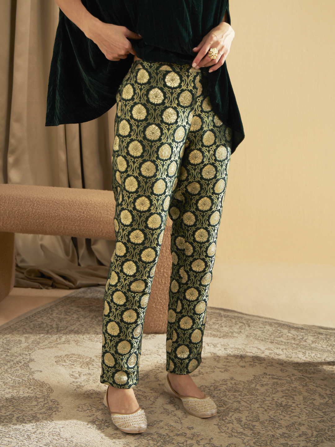 EMERALD GREEN BROCADE PANTS