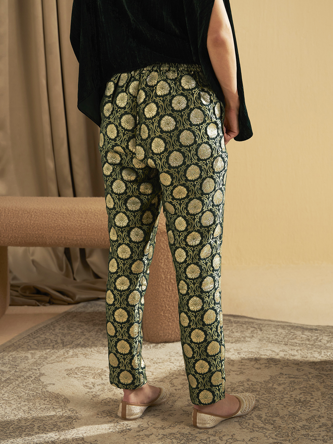 EMERALD GREEN BROCADE PANTS