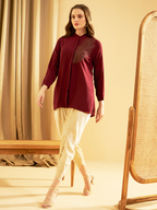 WINE FEATHER CONCEAL PLACKET SHIRT