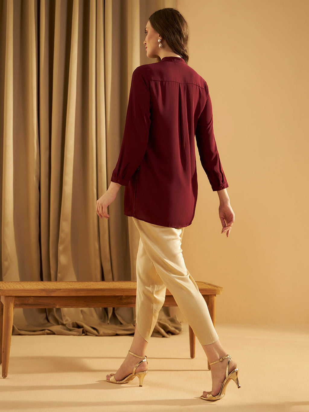 WINE FEATHER CONCEAL PLACKET SHIRT