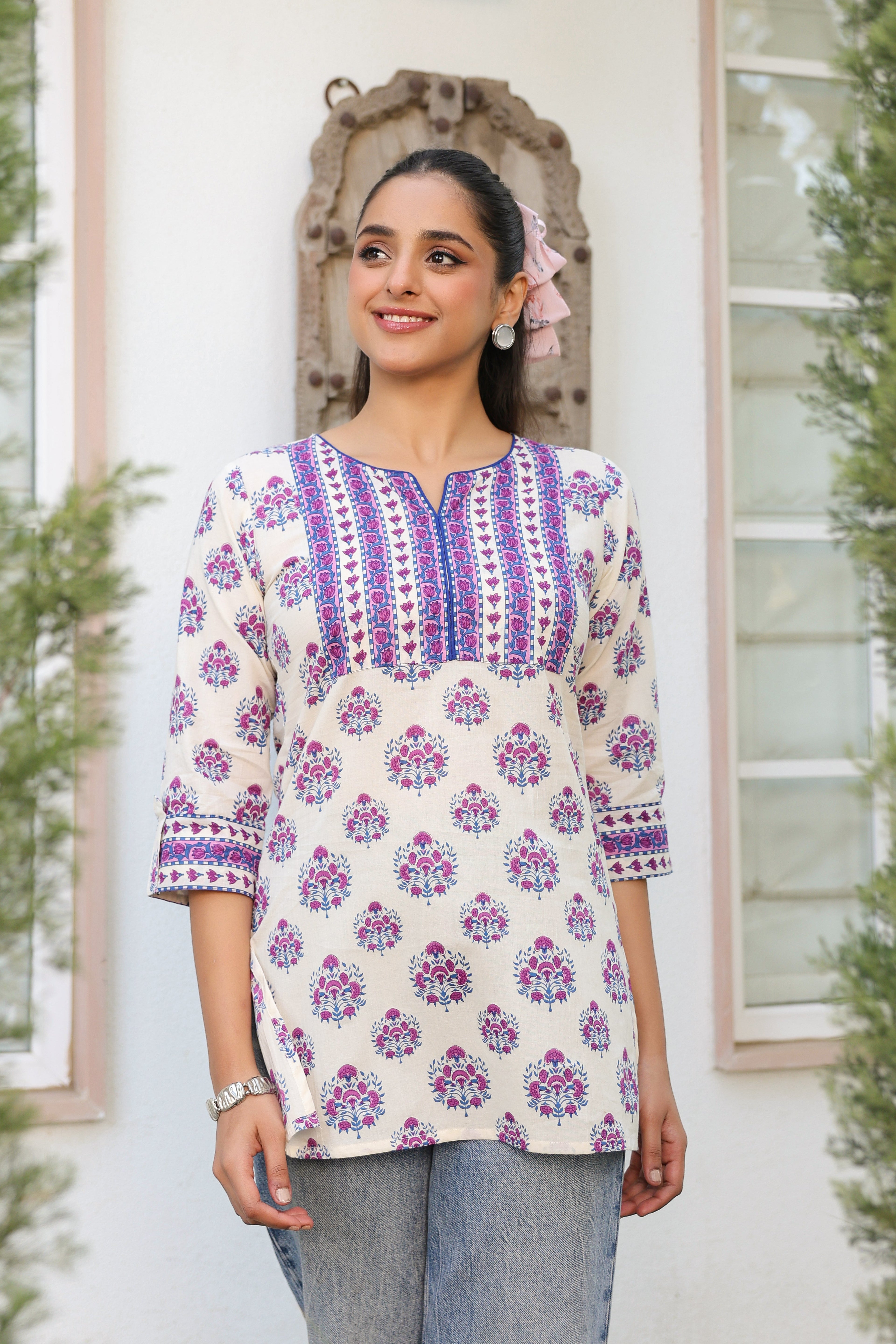 Ethnic Motifs Printed Round Neck Pure Cotton Top