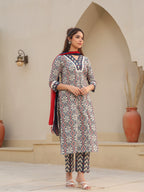 Women Printed Regular Pure Cotton Kurta with Trousers & With Dupatta