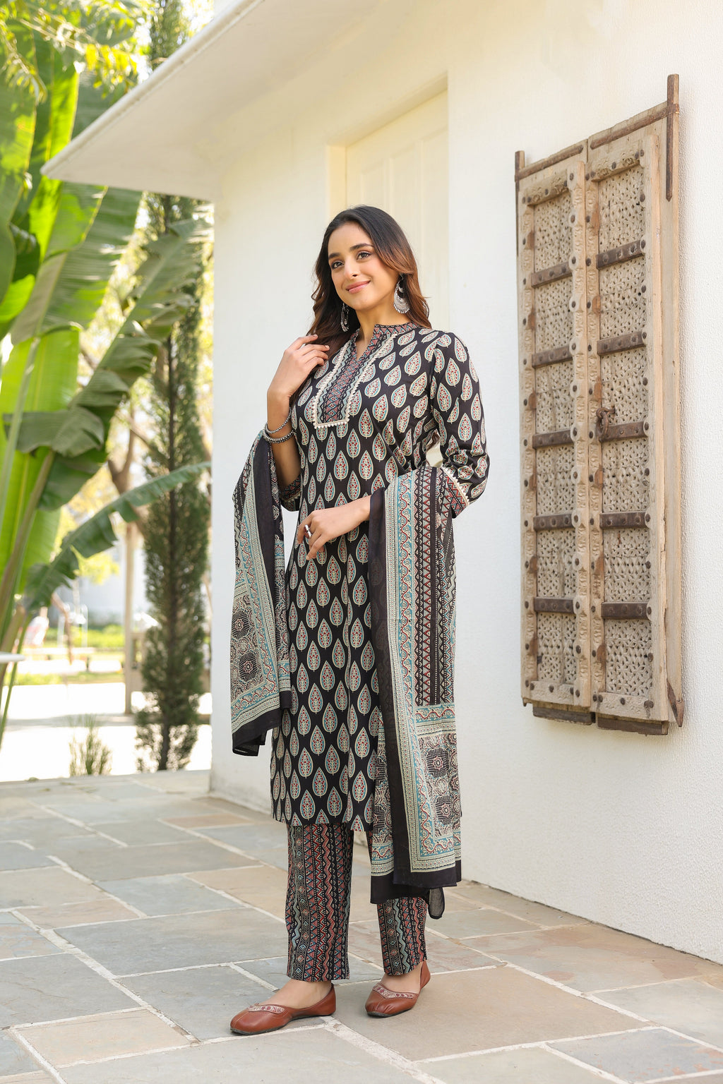 Women Ethnic Motifs Printed Regular Pure Cotton Kurta with Trousers & With Dupatta
