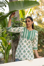 Floral Printed Notch Neck Pure Cotton Kurti