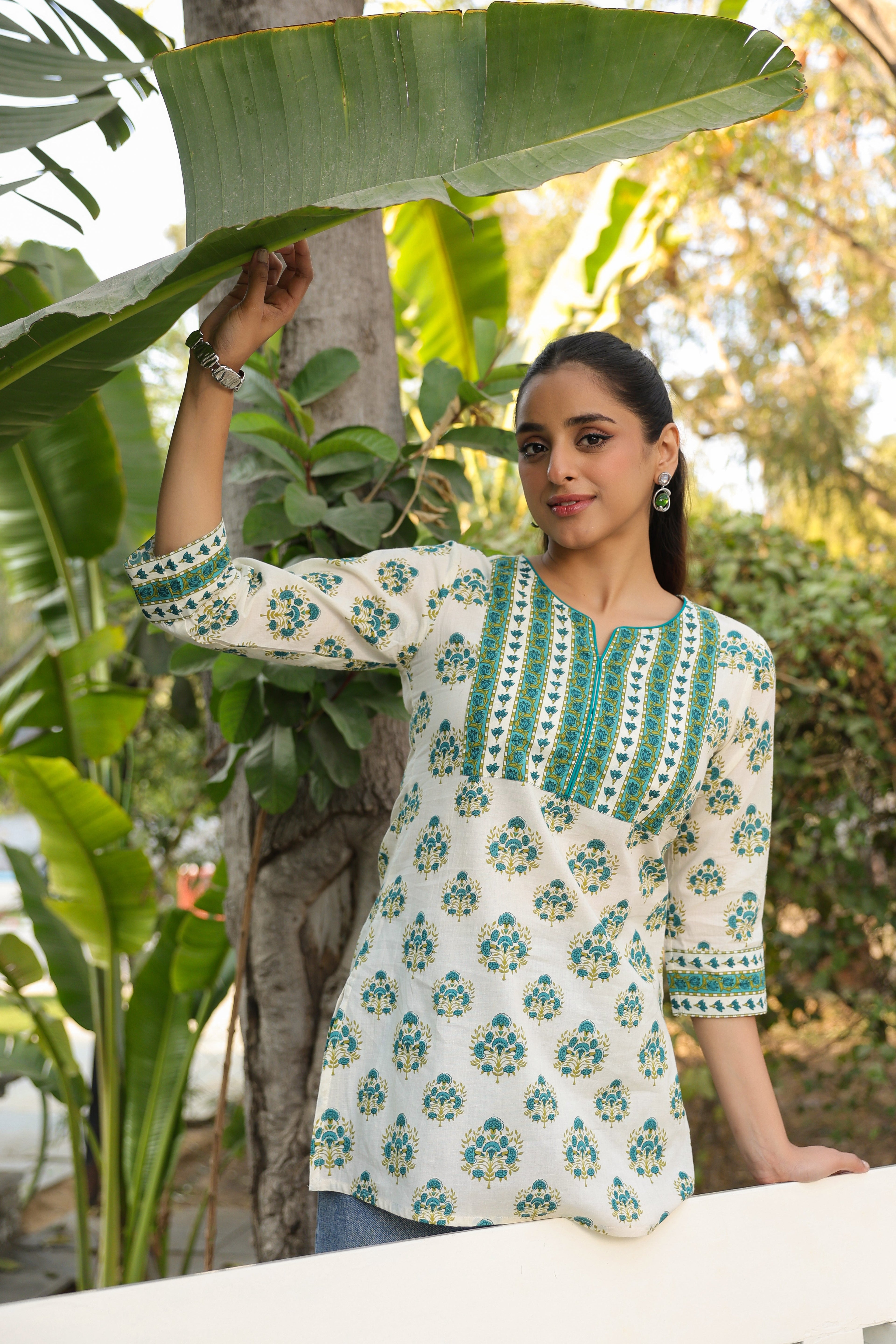 Floral Printed Notch Neck Pure Cotton Kurti