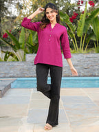 Women Mandarin Collar Cotton Regular Top